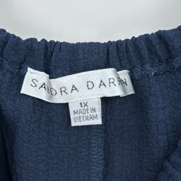 Sandra Darren Navy Tiered Ruffle Sleeveless Shift Dress Casual Plus Womens 1X - Picture 6 of 11